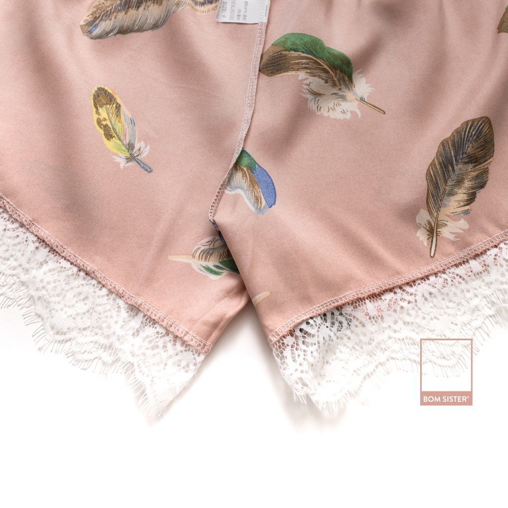 Quần đùi satin phối ren hoạ tiết dễ thương BOM SISTER QD257 | BigBuy360 - bigbuy360.vn