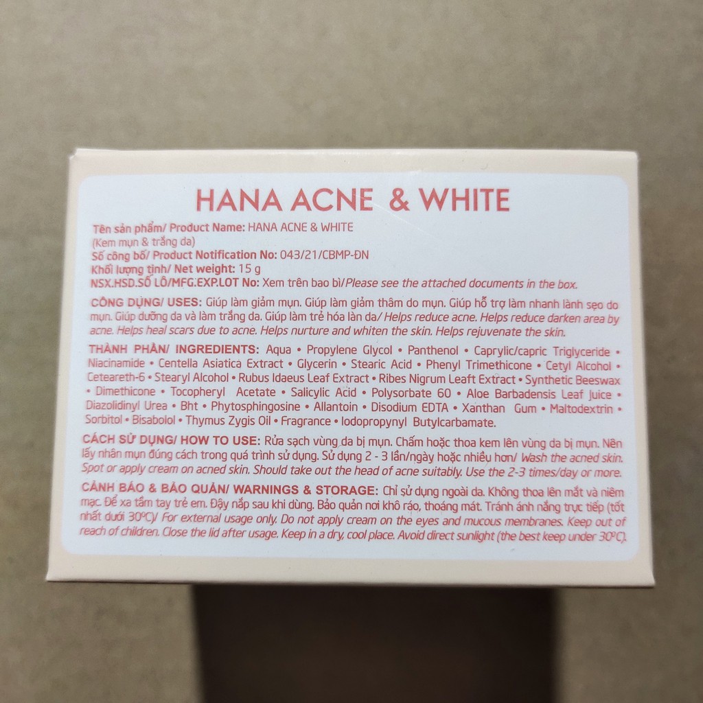 Hana Acne White Mini 15gr - Kem Mụn Trắng Da Hanayuki Tuýp Mini