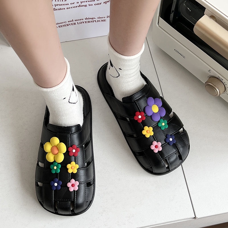 Oeggeo shop Dép Đế Bệt Dệt Hoa Dành Cho Nữ Đi Ngoài Trời