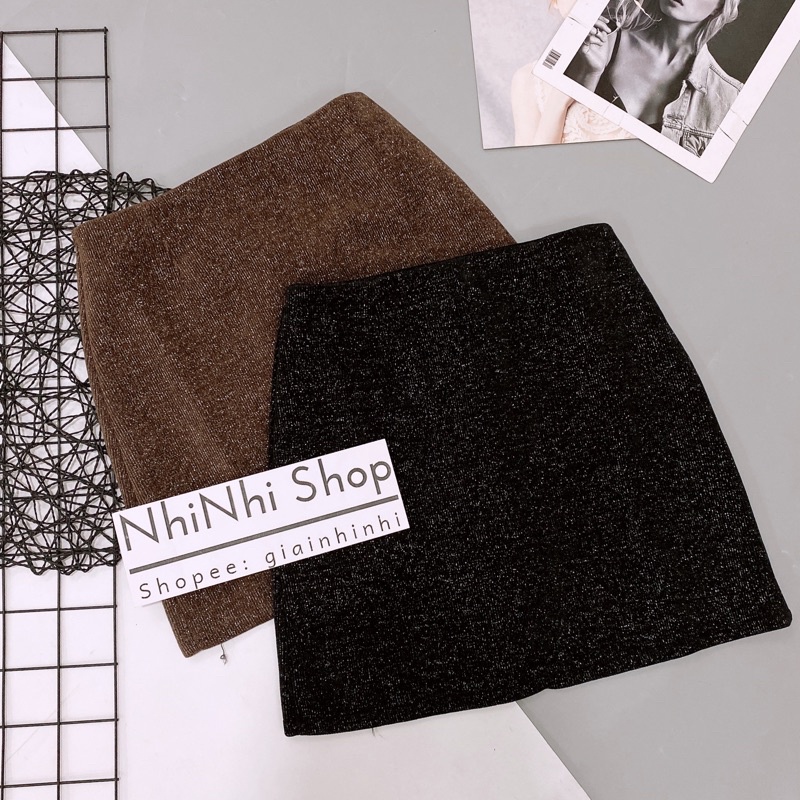 Xả hàng - Chân váy dáng A chất nhung tăm ánh nhũ dày dặn CV728 - NhiNhi Shop