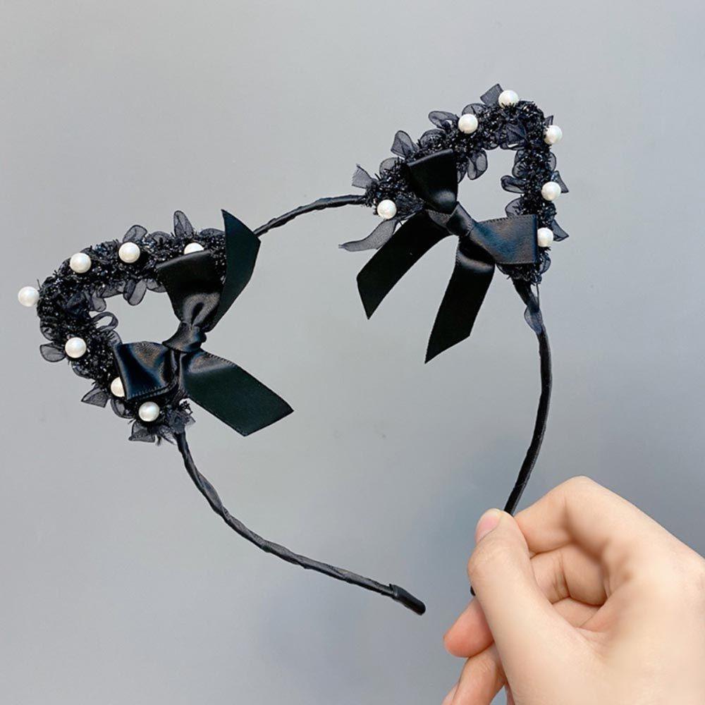 ANEMONE Băng Đô Cài Tóc Tai Mèo Bằng Ren Không Trơn Khí Chất Cổ Điển Cho Nữ