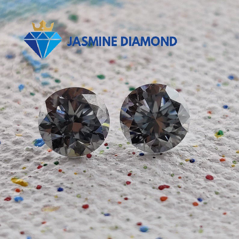 (Size từ 4.5-7.5 ly) Kim cương nhân tạo Mỹ Moissanite giác cắt tròn màu xám