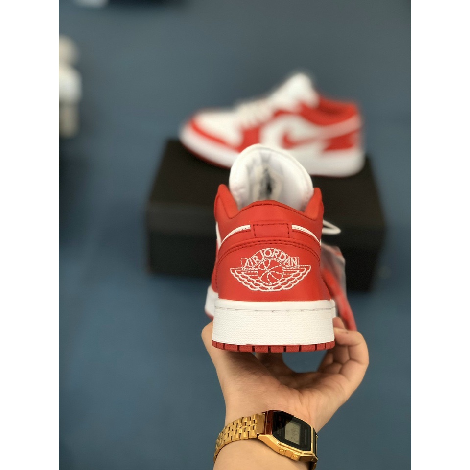 Giày jordan cổ thấp, sneaker nam nữ Jordan 1 Low trắng đỏ cực hot, JD 1 Cổ Thấp