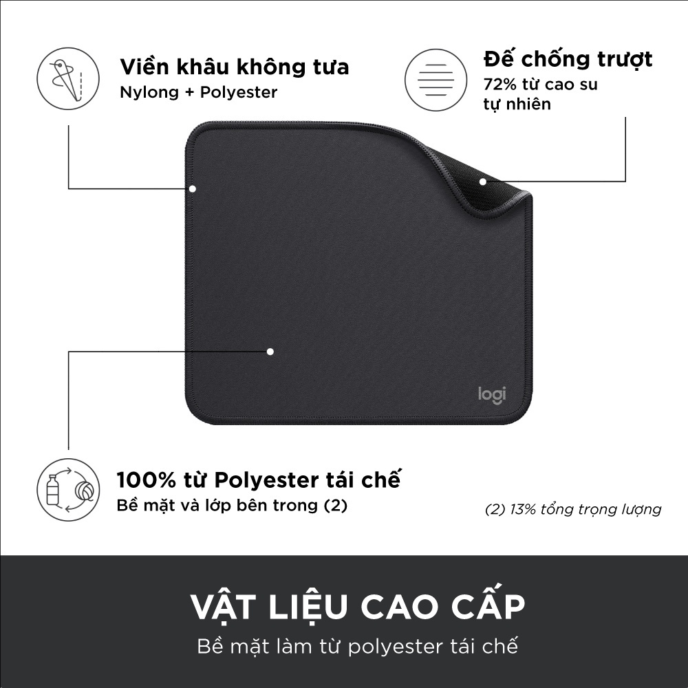 Bàn di chuột Logitech Mousepad Studio Series - Đế cao su chống trượt lướt dễ dàng, bền bỉ, nhỏ gọn