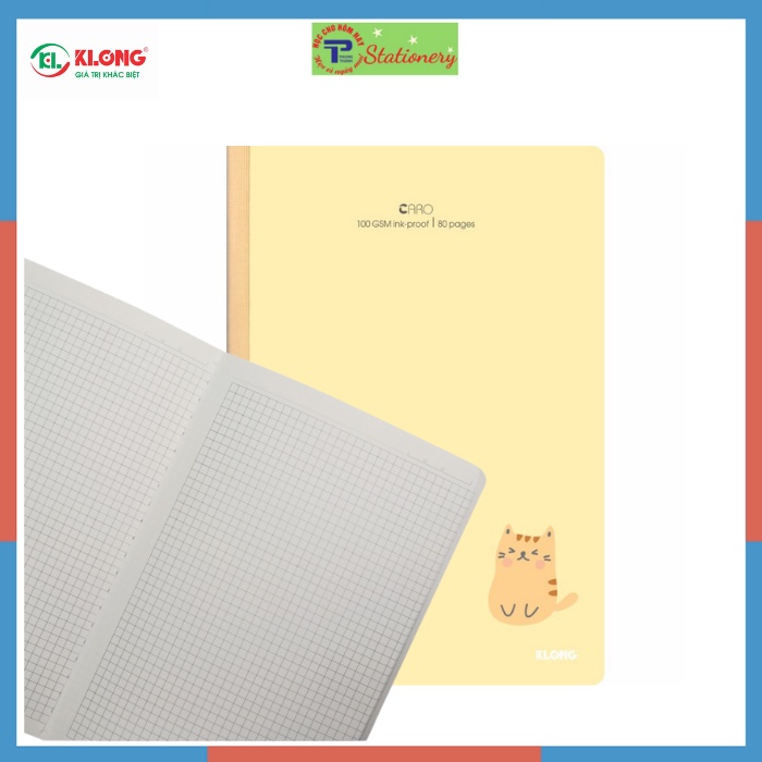 Vở Klong B5 80 trang,120 trang,200 trang caro may dán gáy bìa màu Pastel, sổ Klong MS 834,835,836