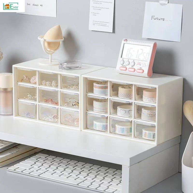 Hộp 9 ngăn kéo,kệ 9 ô ❤️[FREE SHIP] mini chống bụi lưu trữ để bàn văn phòng phẩm dễ thương tặng kèm sticker | BigBuy360 - bigbuy360.vn