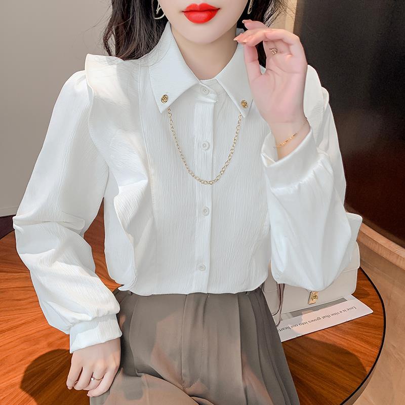 Áo Sơ Mi Phối Bèo Form Rộng Phong Cách Retro Hong Kong