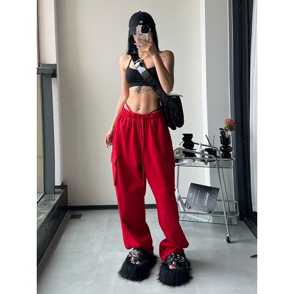 Quần Yếm Thể Thao Ống Rộng Thêu Họa Tiết Phong Cách Hip Hop Đường Phố Cho Nữ