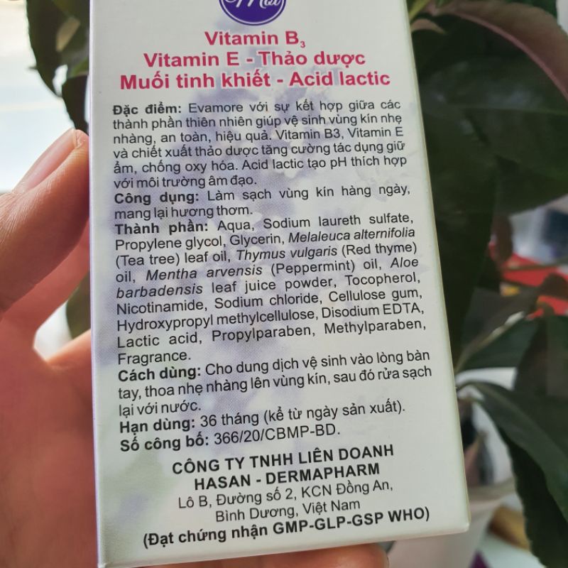 Dung dịch vệ sinh phụ nữ Evamore Hasan 120ml - Đông Anh Pharmart