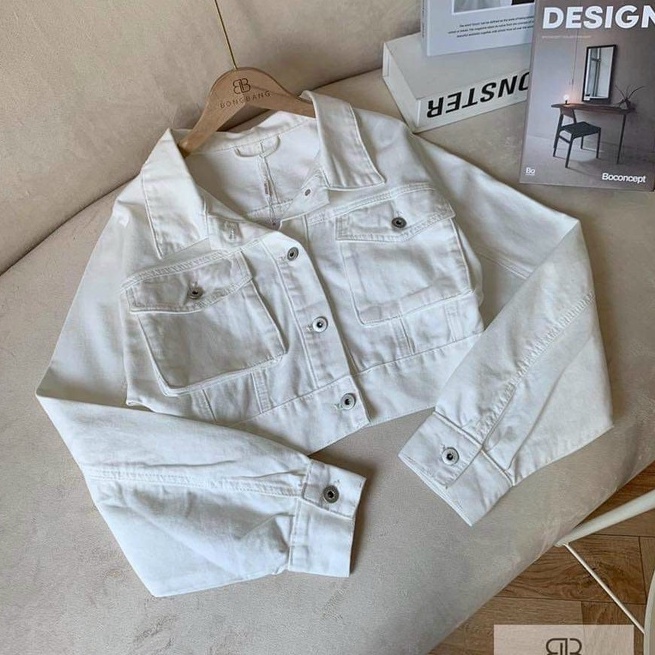 Áo khoác kaki nữ form tay rộng kiểu croptop thời trang bigsize Kikajeans