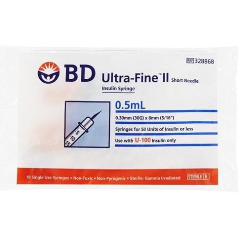 Kim tiêm tiểu đường Insulin BD 0,5ml cc x 30G hộp 100 cây