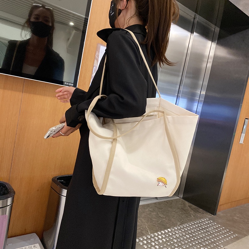 Túi xách Prettyzys bằng vải canvas thời trang Hàn Quốc cho nữ 2021