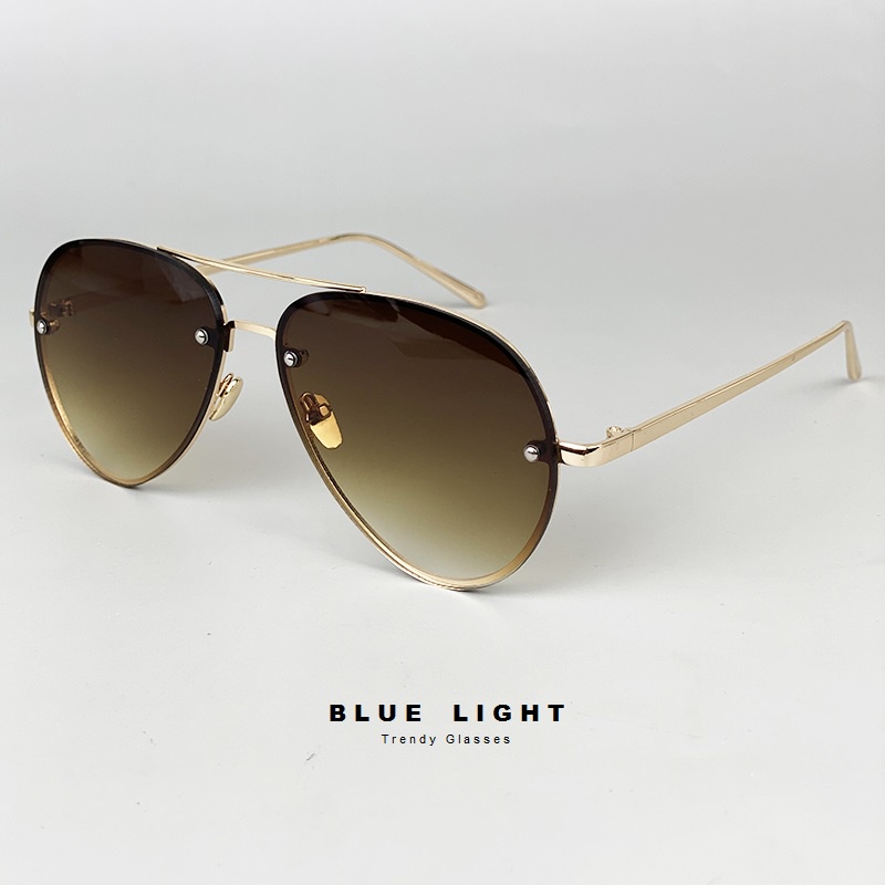 Kính Mát, Kính Râm Nam Nữ, Mắt Phi Công Gọng Khoan Càng Kim Loại Vàng, Xanh Ngọc Hàn Quốc - BLUE LIGHT