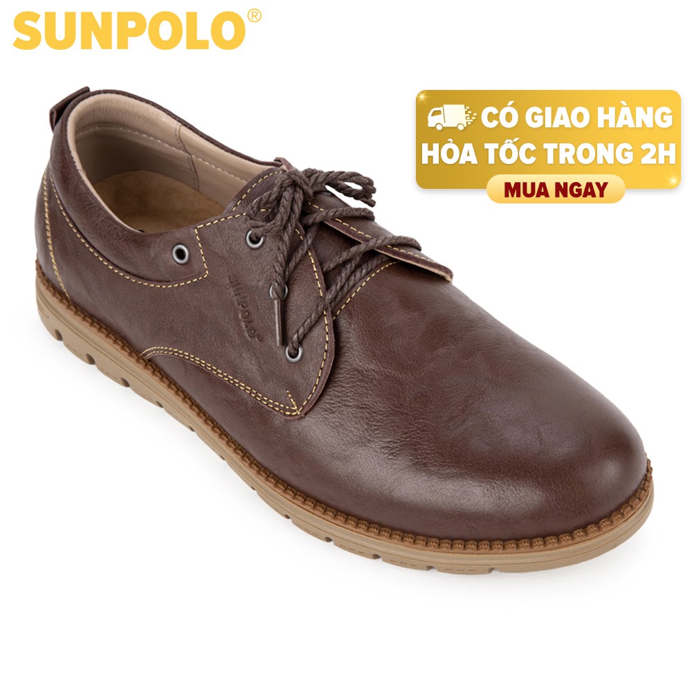 Giày Nam Da Bò Cao Cấp SUNPOLO Nâu Đỏ CS4060