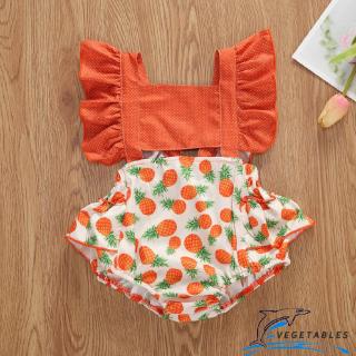 Bộ áo liền quần mùa hè có diềm xếp nếp cho bé gái sơ sinh