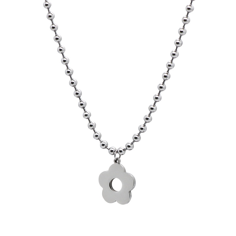 Vòng cổ Chuỗi Hạt Tròn Bằng Thép Titan Không Phai Hình Hoa Đơn Giản Ngọt Ngào Và Thời Trang Mùa Hè Cho Nữ