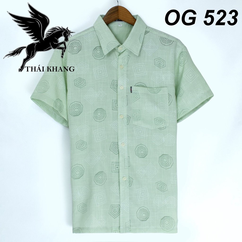 Áo sơ mi nam trung niên ngắn tay vải xô đũi chất vải mềm mát loại áo sơ mi in họa tiết đẹp ADUI12