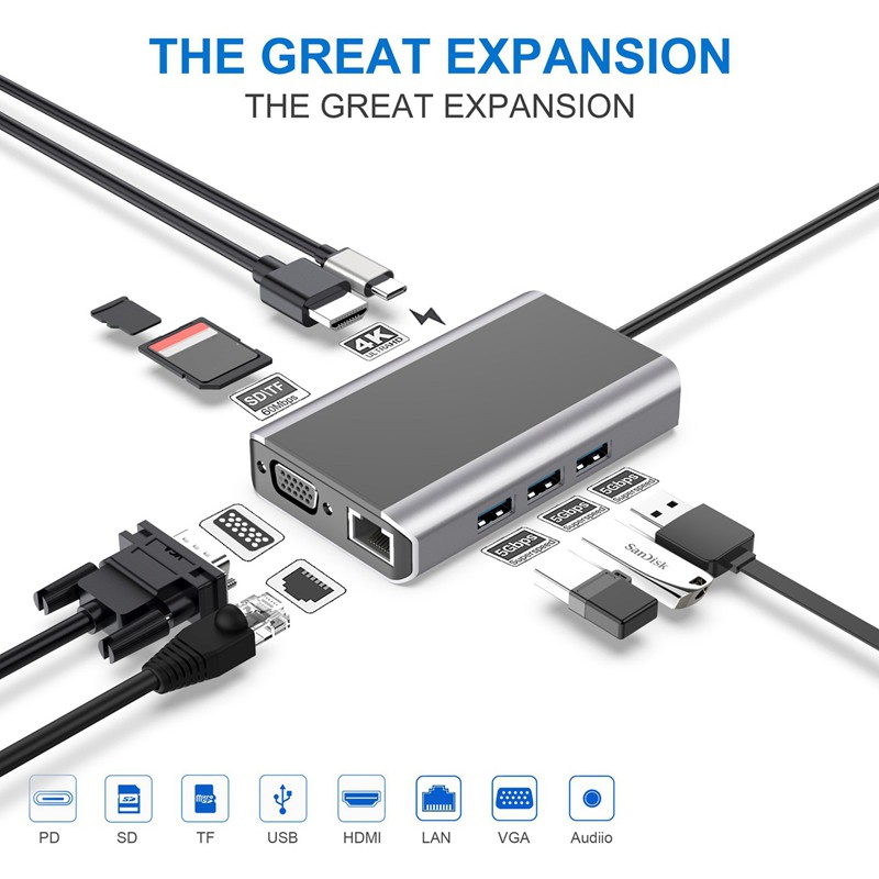 Bộ Chuyển Đổi Cổng Type-C Sang Usb 9 Trong 1 Cho Laptop | BigBuy360 - bigbuy360.vn