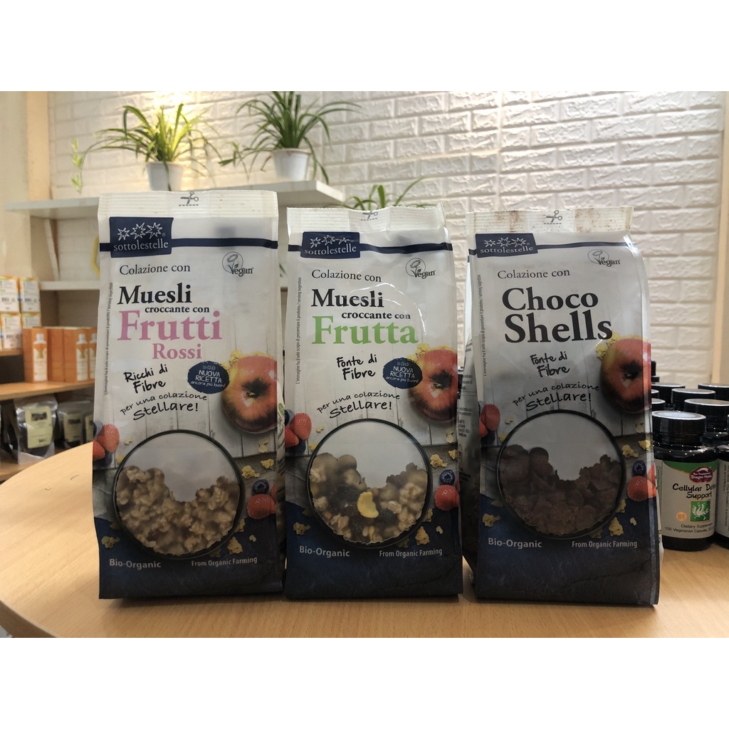 Ngũ cốc hữu cơ Sottolestelle (ngũ cốc ăn sáng, ăn xế dạng tròn, mảnh, muesli nhiều vị)