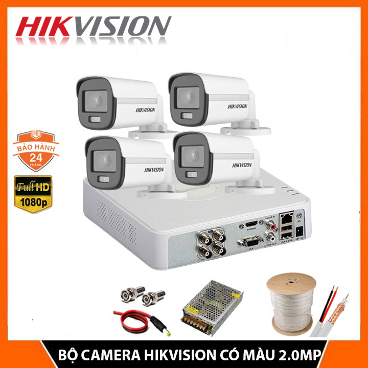 BỘ CAMERA GIÁM SÁT CÓ MÀU BAN ĐÊM HIKVISION 2.0MP -FHD 1080P, ĐỦ PHỤ KIỆN LẮP ĐẶT - BẢO HÀNH 2 NĂM