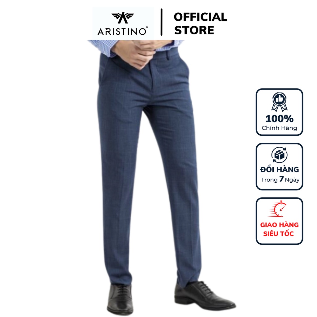 Quần tây công sở nam Aristino ống suông màu xanh tím than chất polyester dáng Slim fit cao cấp ATR02301