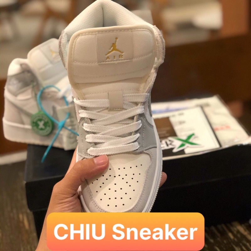 Giày thể thao Sneaker Jordan 1 cổ cao xám da bò thật - Jordan high đỏ đen da bò