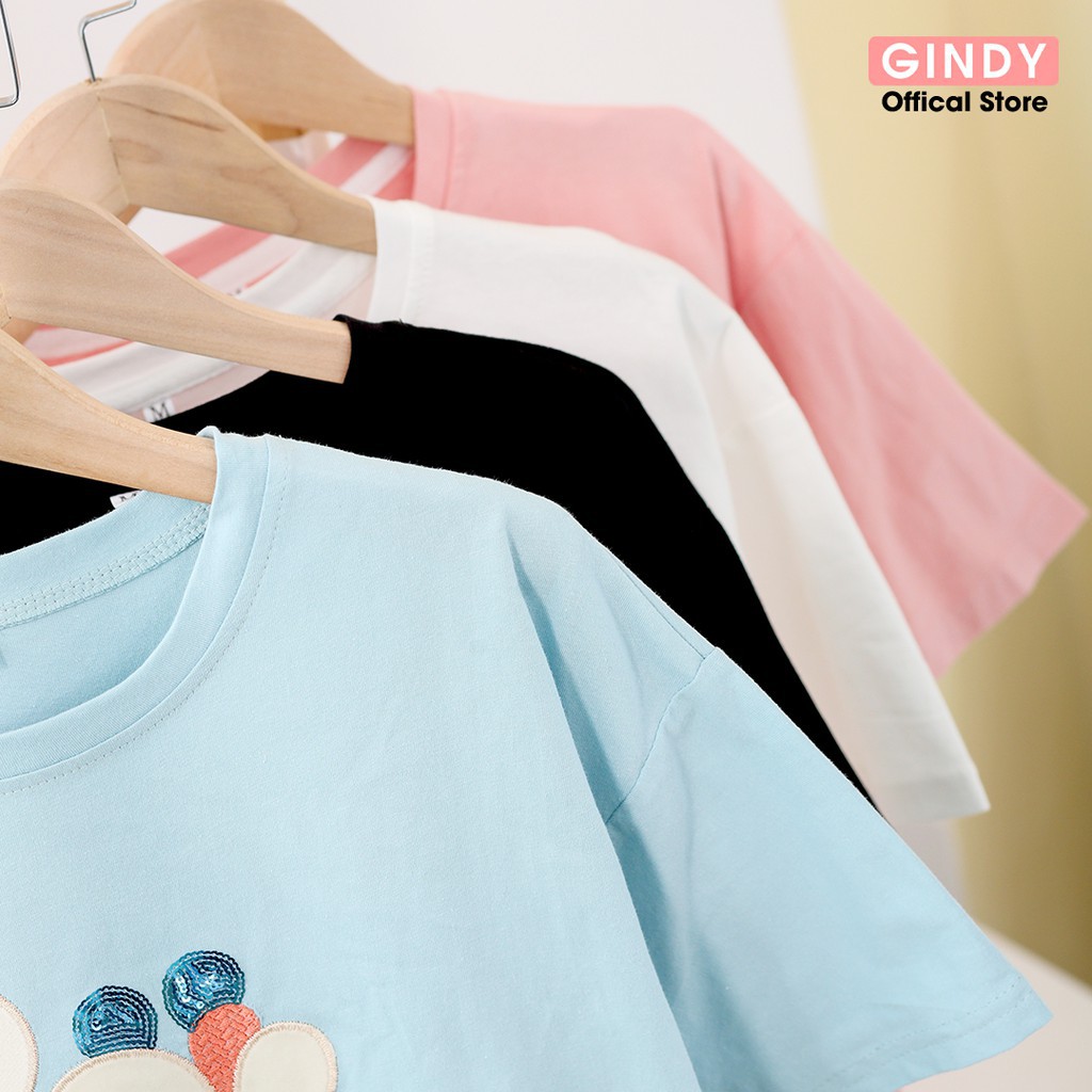 Áo phông nữ GINDY thun form rộng cổ tròn tay lỡ unisex basic chất liệu cotton co giãn, thoáng mát A20030