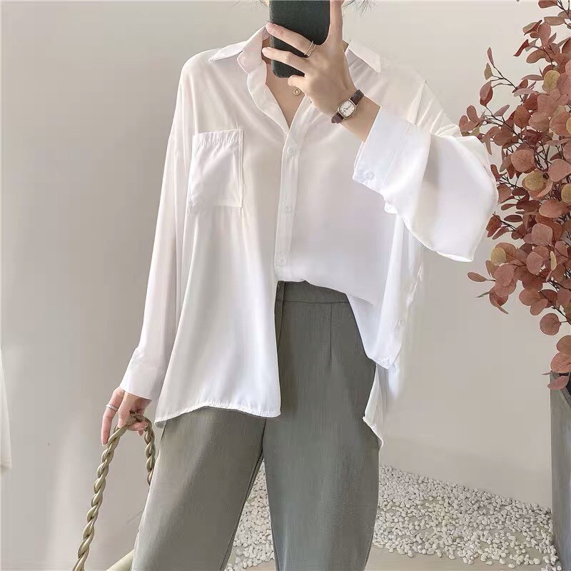 Áo Sơ Mi Kiểu Nữ Màu Trắng chất lụa hàn đẹp dài tay phong cách ulzzang vintage hàn quốc cao cấp trơn  kozoda SM31