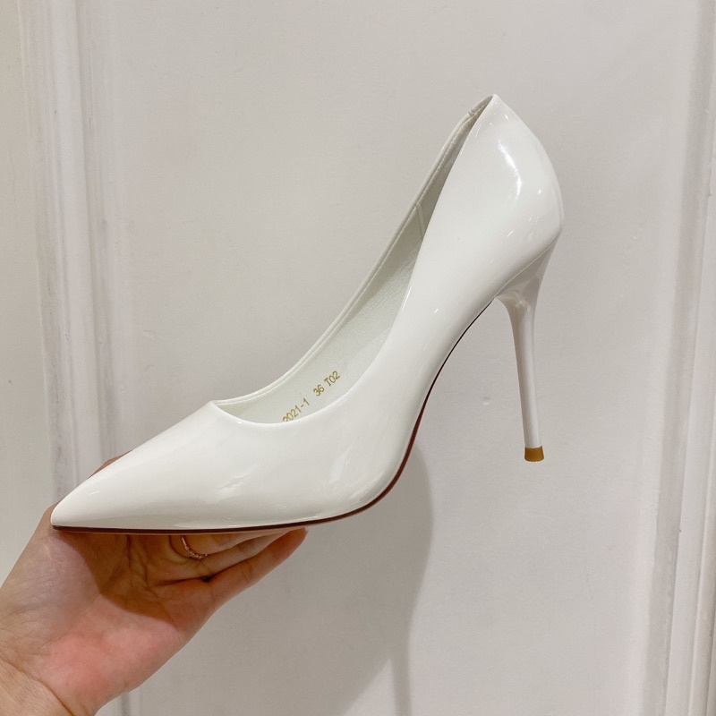 Giày cao gót da bóng mũi nhọn gót đũa cao cấp đơn giản