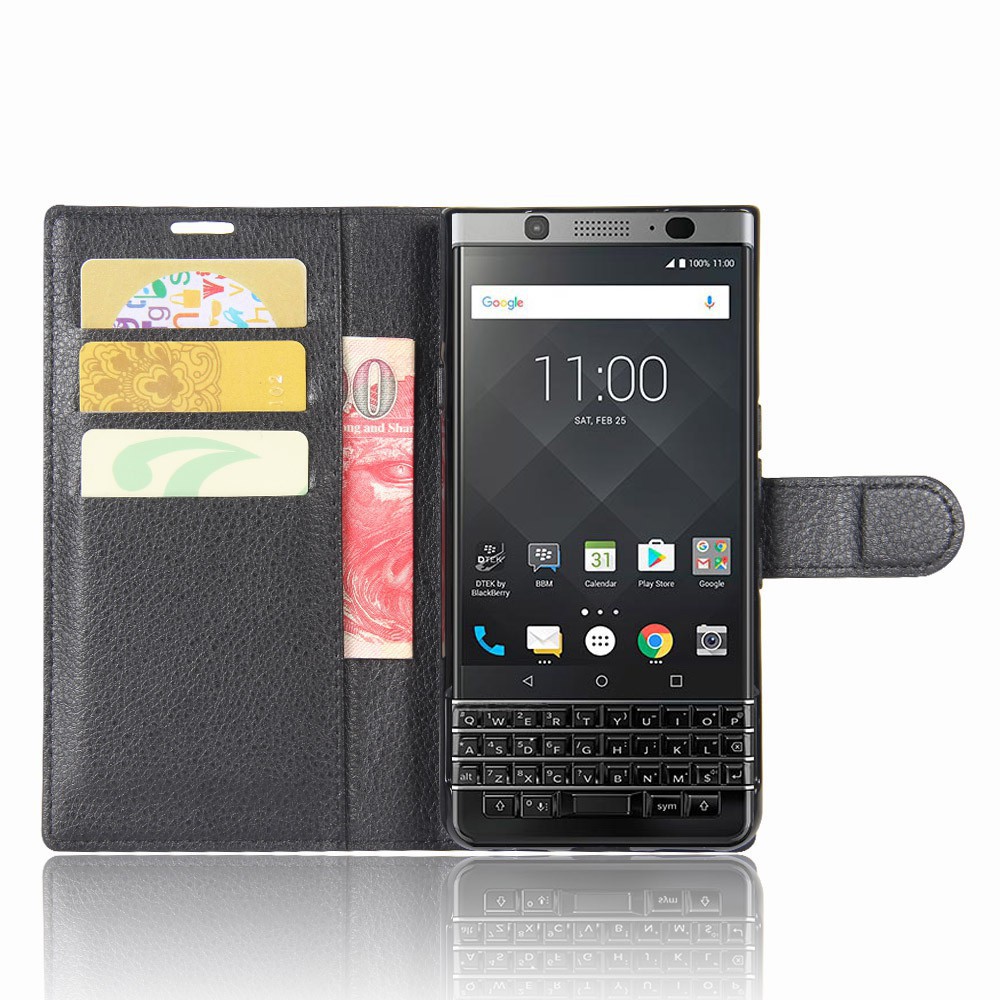 Bao da điện thoại màu trơn thời trang có ngăn đựng thẻ cho Blackberry Keyone