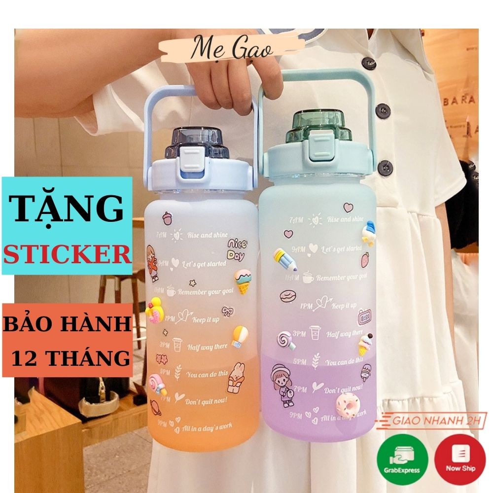 Bình Đựng Nước Cute 2 Lít Thể Thao Có Vòi Có Vạch Báo Giờ Uống Nước Nobihome,bình nước 2 lít cute thể thao có vòi