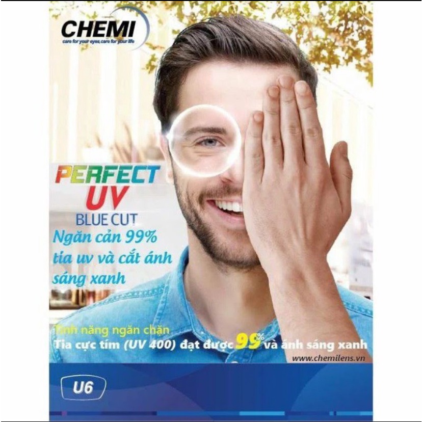 Tròng kính mỏng NHUNG HIẾU CHEMI 1.6 U6 chống ánh sáng xanh, tia UV, phản quang, chống loá - GIẢM 50K KHI MUA KÈM GỌNG