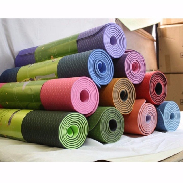 Thảm Tập Yoga TPE 6mm 2 Lớp Chống Trơn Bám Sàn Cực Tốt + Tặng Kèm Túi Và Dây Buộc