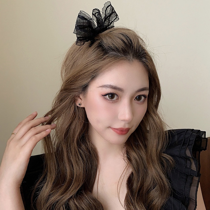Kẹp Tóc Nơ Ren Dễ Thương Màu Đen/Be Cho Nữ