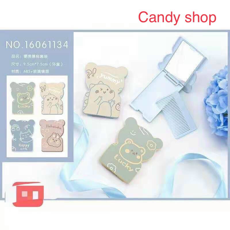 Gương mini cầm tay Hàn Quốc dễ thương kèm lược