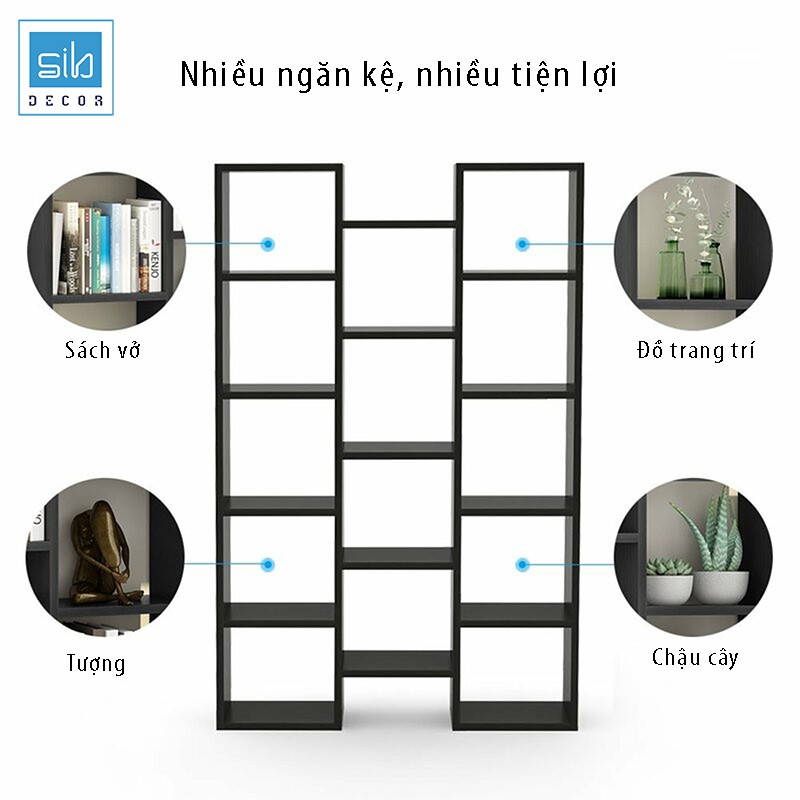 Kệ Sách Đa Tầng 14 Ngăn Hiện Đại SIB Decor, Có Kèm Pát Chống Lật Kệ An Toàn, Chắc Chắn 155 x 95 x 20cm