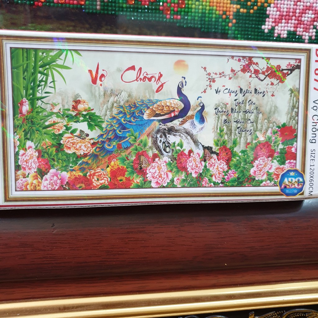 Tranh Đính Đá VỢ CHỒNG (ĐÁ ABC CAO CẤP). Kích Thước: 1m20 x 60cm
