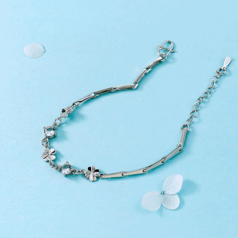 Vòng tay Tứ Diệp Thảo trộn đá phụ kiện thời trang nữ lắc tay phong cách Hàn Quốc