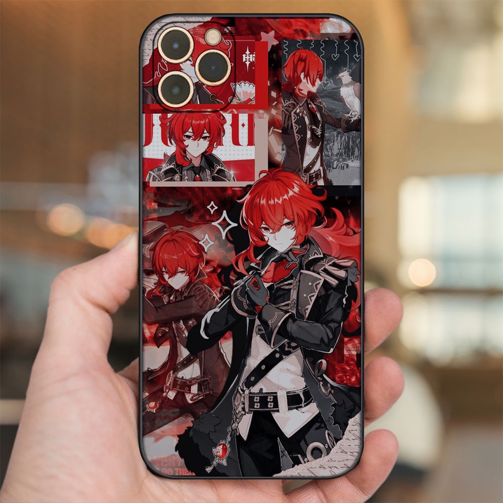Ốp lưng iPhone 11 Pro Max dẻo đen cạnh vuông in hình Diluc Genshin Impact