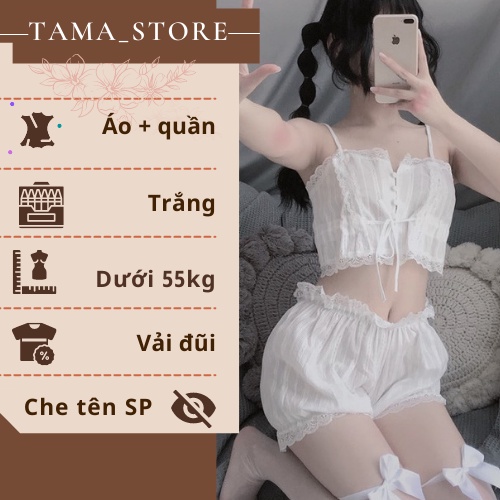 Bộ Đồ Ngủ Nữ Hai Dây, Đồ Ngủ Sexy Hai Dây Chất Vải Đũi Thoáng Mát TAMA - BN08 | BigBuy360 - bigbuy360.vn