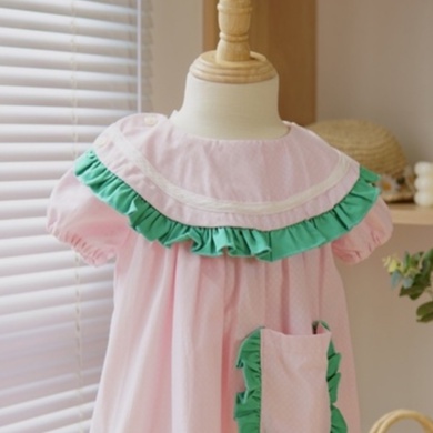 Đầm dưa hấu cho bé gái TRASUAOI DDHH từ 11-17kg màu hồng nhạt