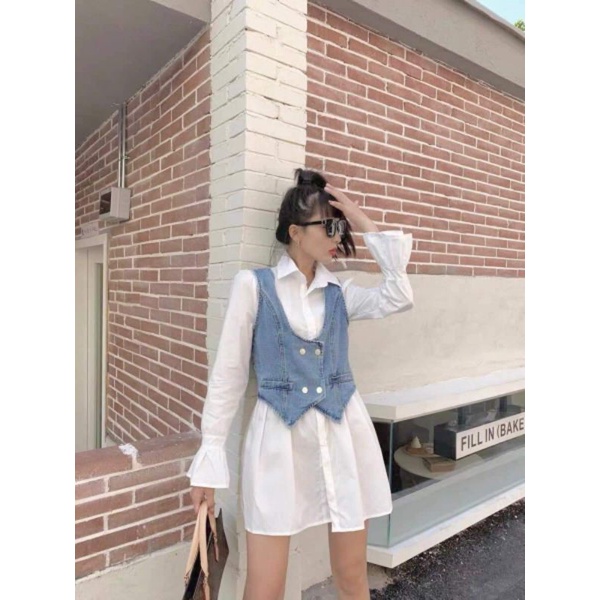 Set váy kèm áo gile giả bò