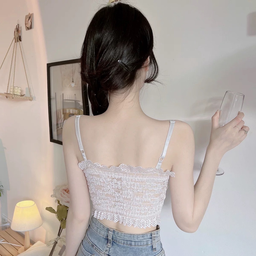 Áo Bra Thêu Ren Hoa Kéo Khoá Trước Ngực Viền Bèo Siêu Xinh B4