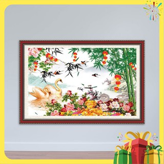 Tranh tết Kim Tiền Uyên Ương Giàu Sang ép gỗ treo tường TT1565