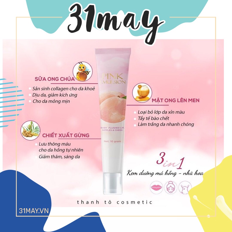 Kem Dưỡng Má Hồng Pink Emulsion Thanh Tô Cosmetics Chính Hãng - Kem Hồng Nhũ Hoa, Môi, Má