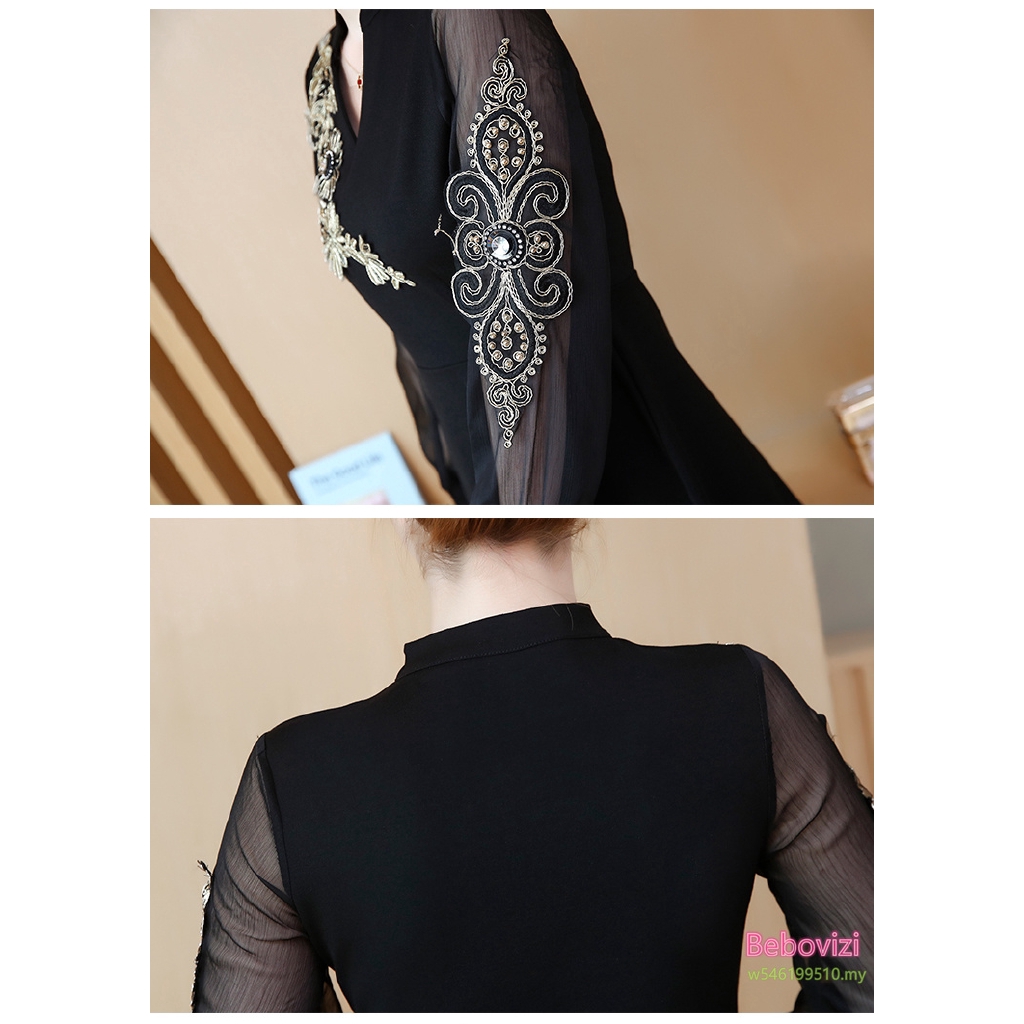 Đầm chữ A cổ V tay dài phối ren thời trang nữ tính | BigBuy360 - bigbuy360.vn