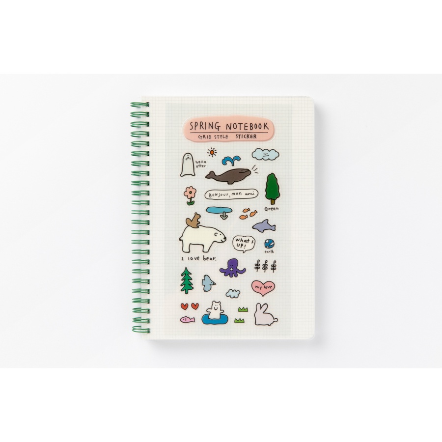 Sổ Ghi Chú ARTBOX Hàn Quốc Bìa PP Trong Suốt Đóng Gáy Lò Xo Giấy Kẻ Ô Vuông Kèm Sticker Dễ Thương
