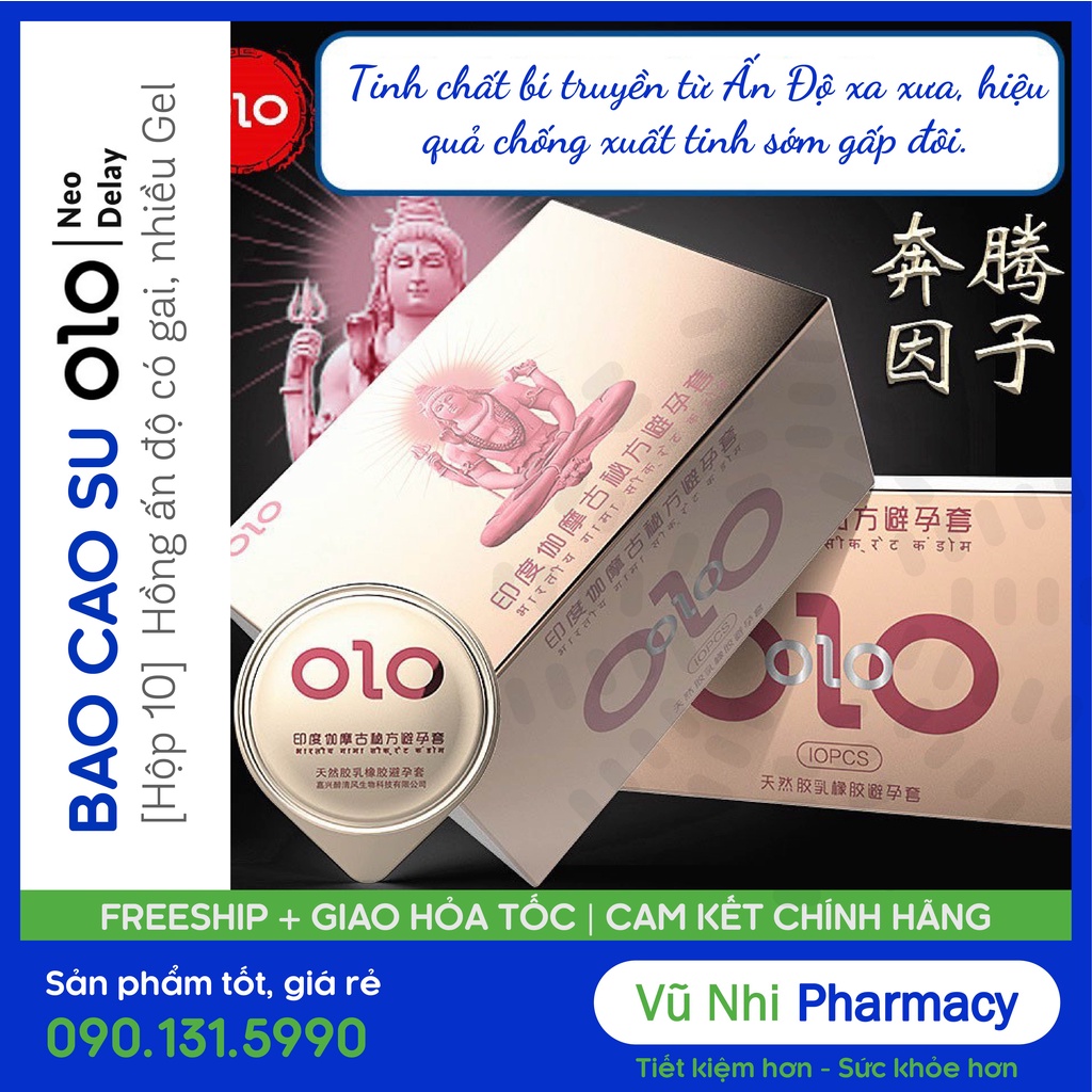 [Hộp 10] Bao Cao Su OLO 001 - Hồng Ấn Độ có GAI, Siêu Mỏng nhiều GEL bôi trơn