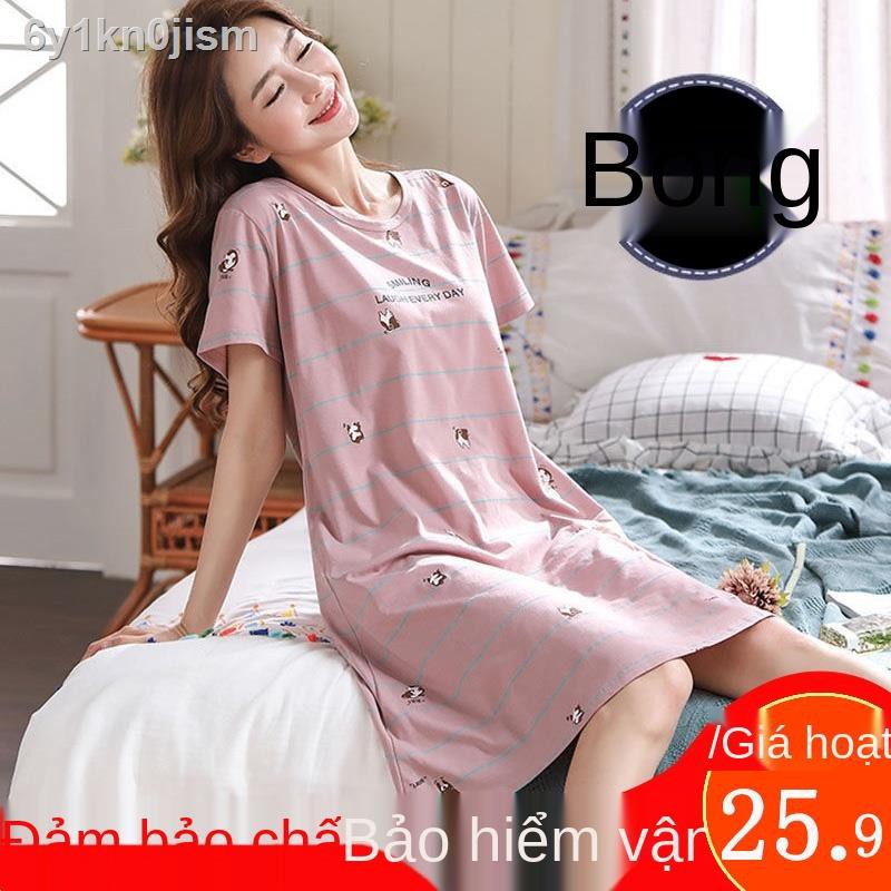 ✽ ✶☍◕Bộ đồ ngủ cotton thuần nữ mùa hè phụ trung niên 30 tuổi đầm cỡ lớn rộng rãi cho bà mẹ 40