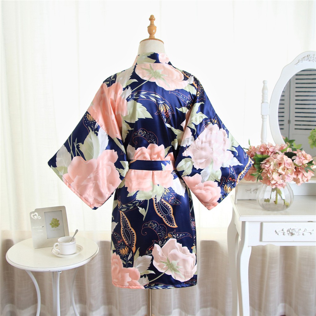 Áo Choàng Ngủ Kimono Hoạ Tiết Hoa Cho Phái Nữ